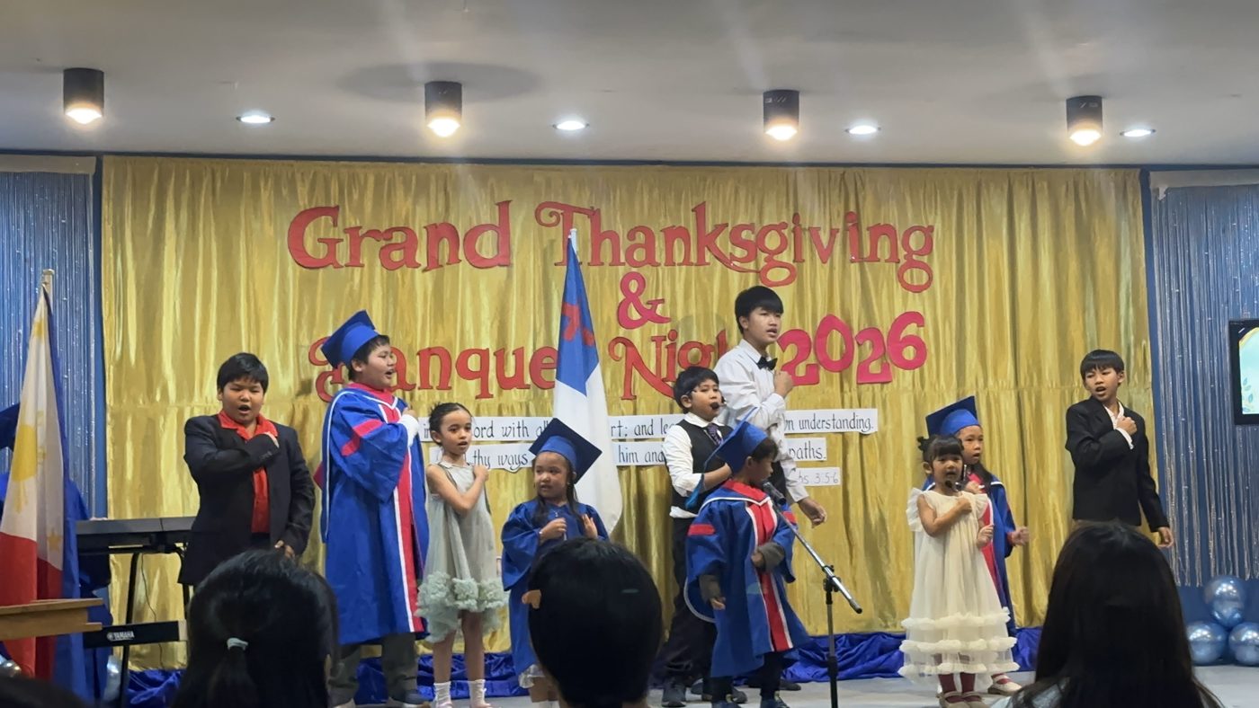 Students on stage during the ceremony